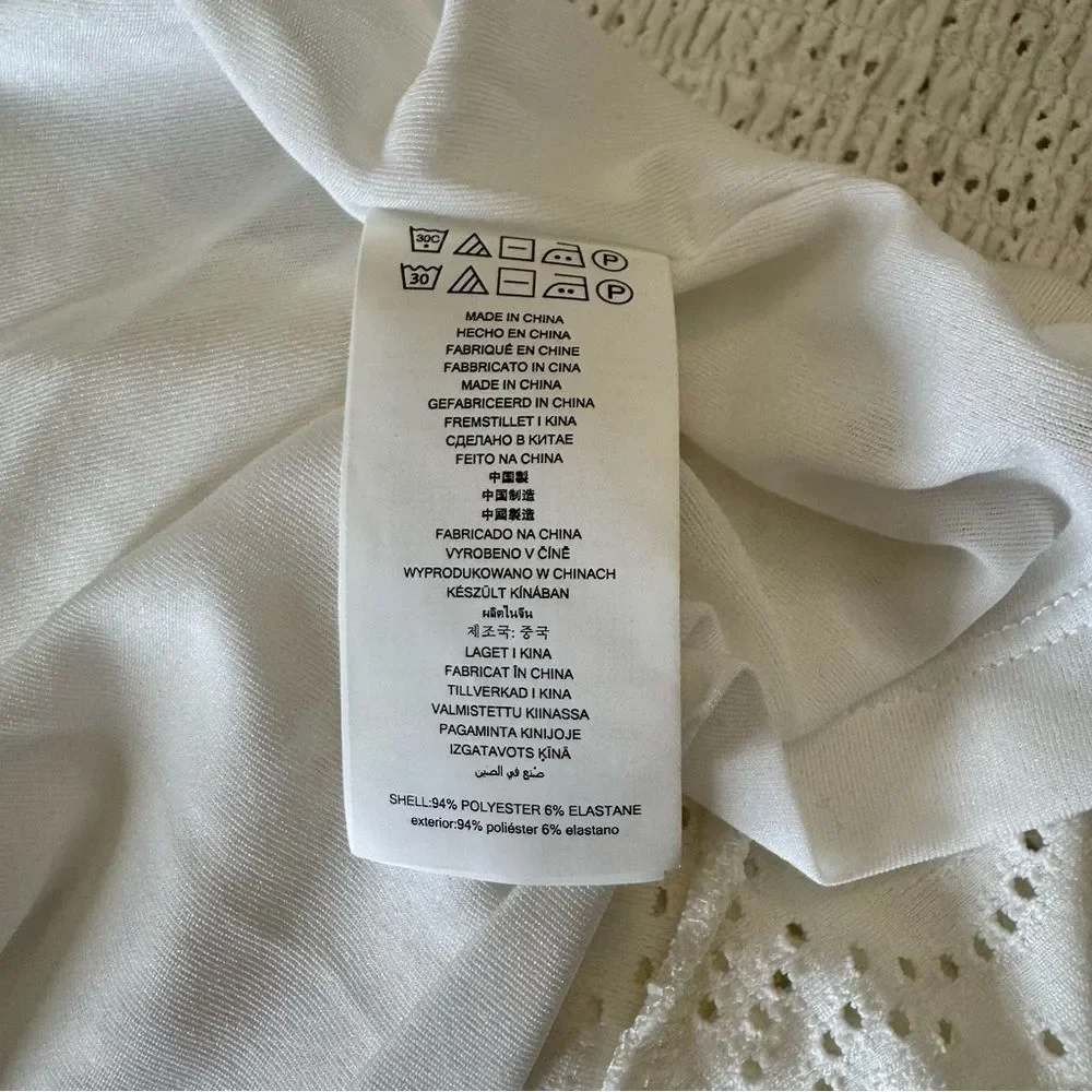 MICHAEL KORS NWT Size L White Eyelet Smocked Puff Sleeve Ruffle Hem Mini Dress